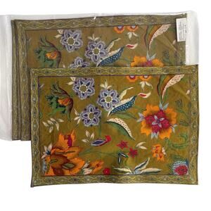 Gump’s Floral Placemats Set of 4 – 13x19 Fern Green Luxury Cotton Table Linens